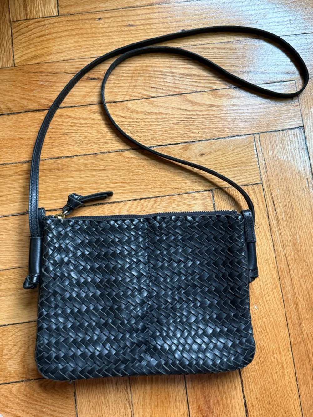 Madewell Black Woven Leather Crossbody Bag